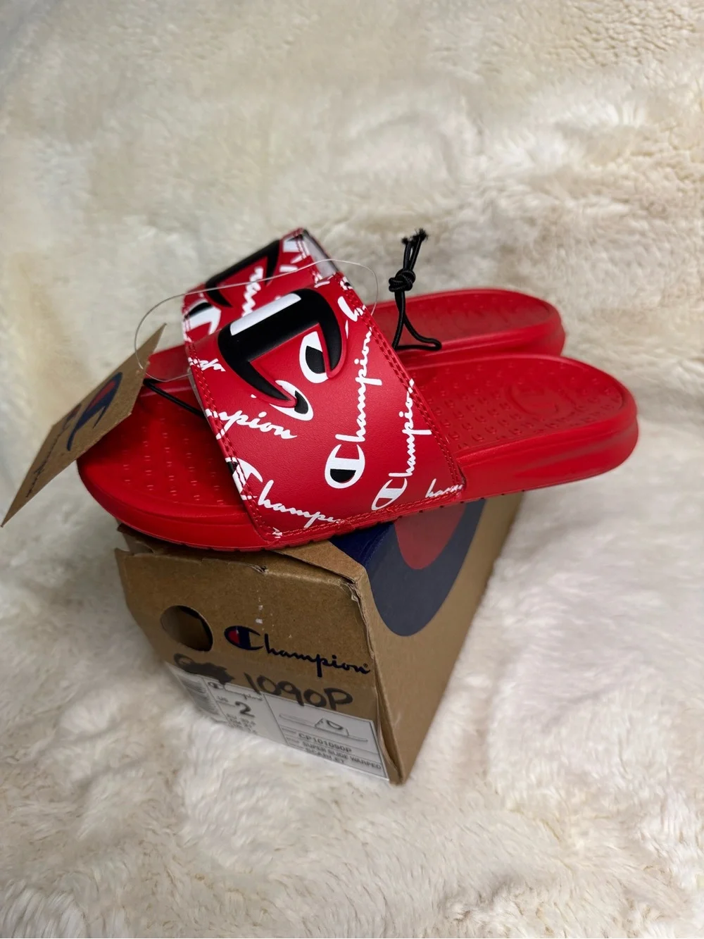 Champion Red Graphic Logo Slide Sandals for Kids - Size 2